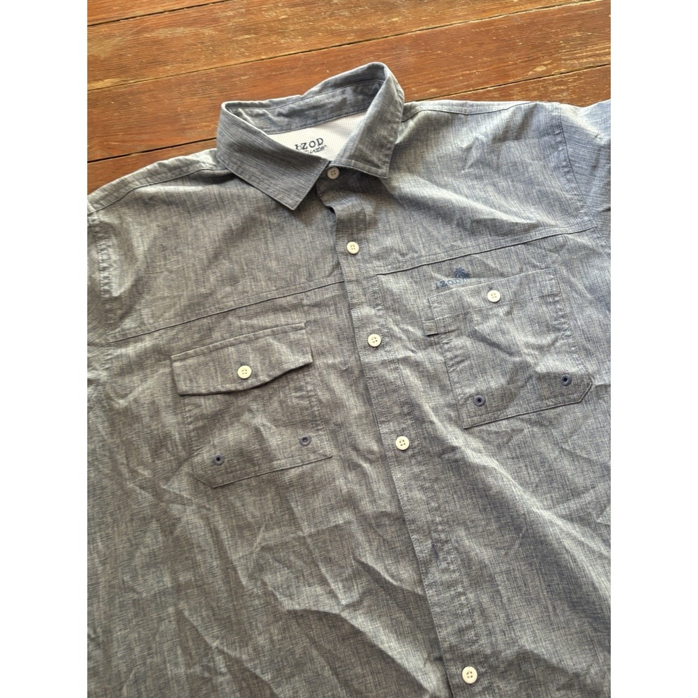 IZOD Saltwater Mens Large Shirt Blue Button Front Vented Outdoor Hiking Fishing